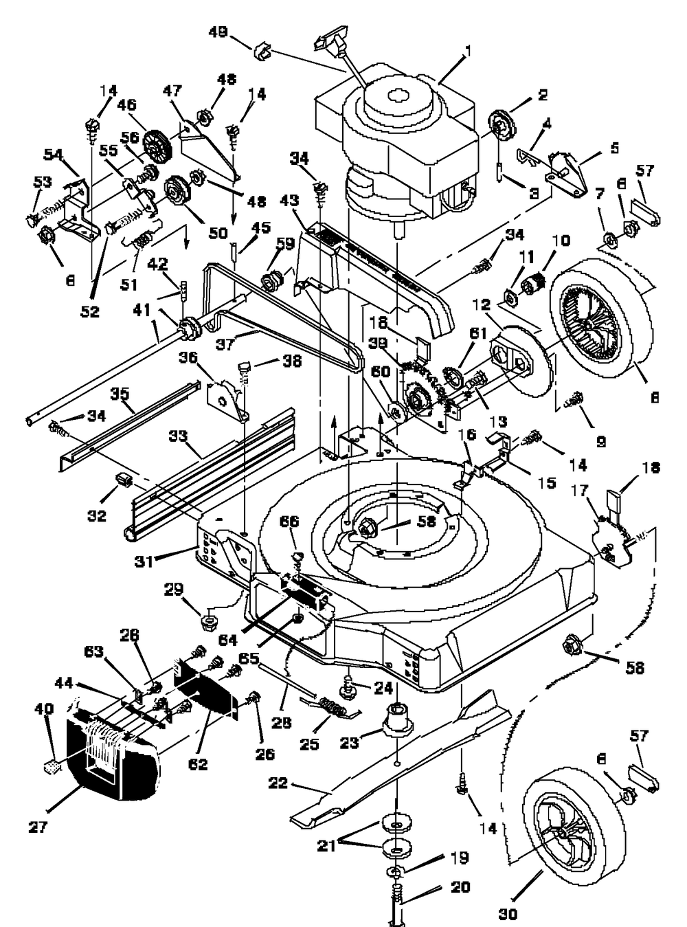 Mower Housing Assembly Diagram and Parts List for 22765X6B 1997 Briggs and Stratton Lawn Mower